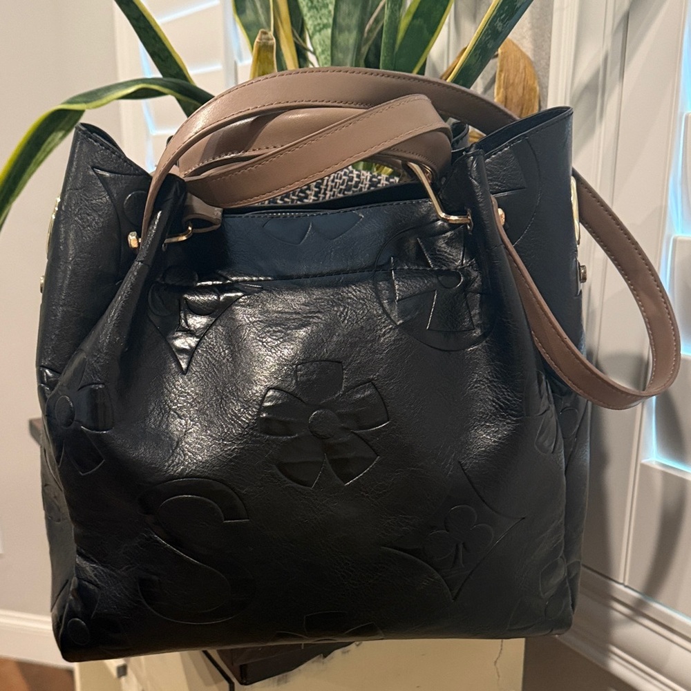 Pu Faux Leather  Tote Purse Bag black